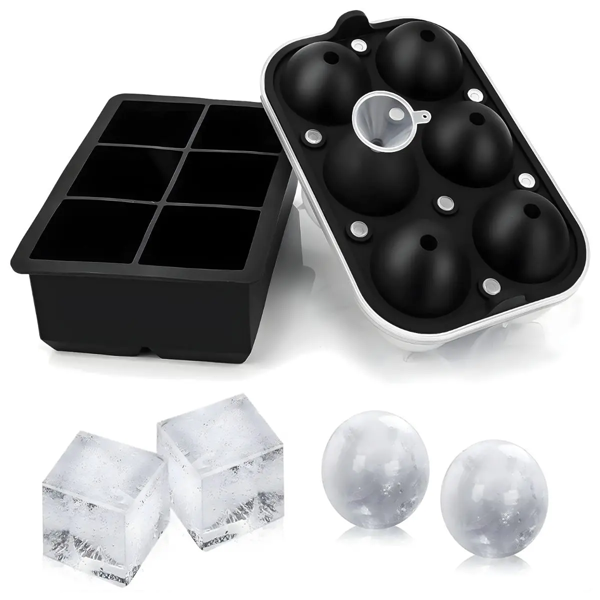Moldes De Silicona Para Hielo En Cubos Y Esferas Grandes. Set De 2 Piezas. 1