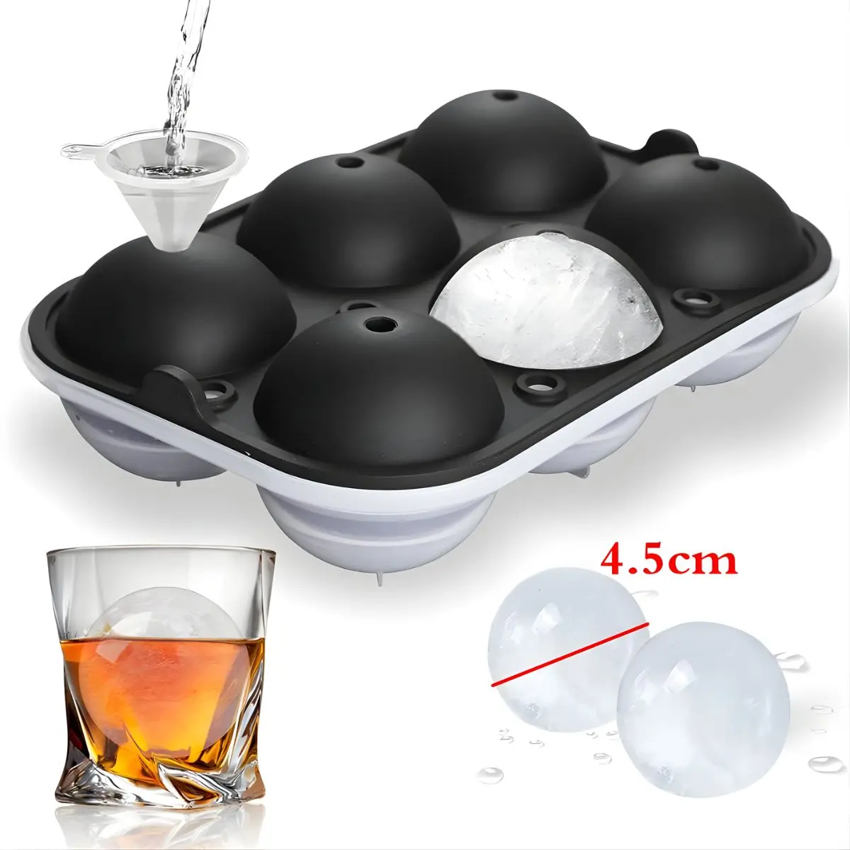 Molde De Silicona Para Hielo En Esferas Grandes De 4.5 Cm Con Embudo. 1