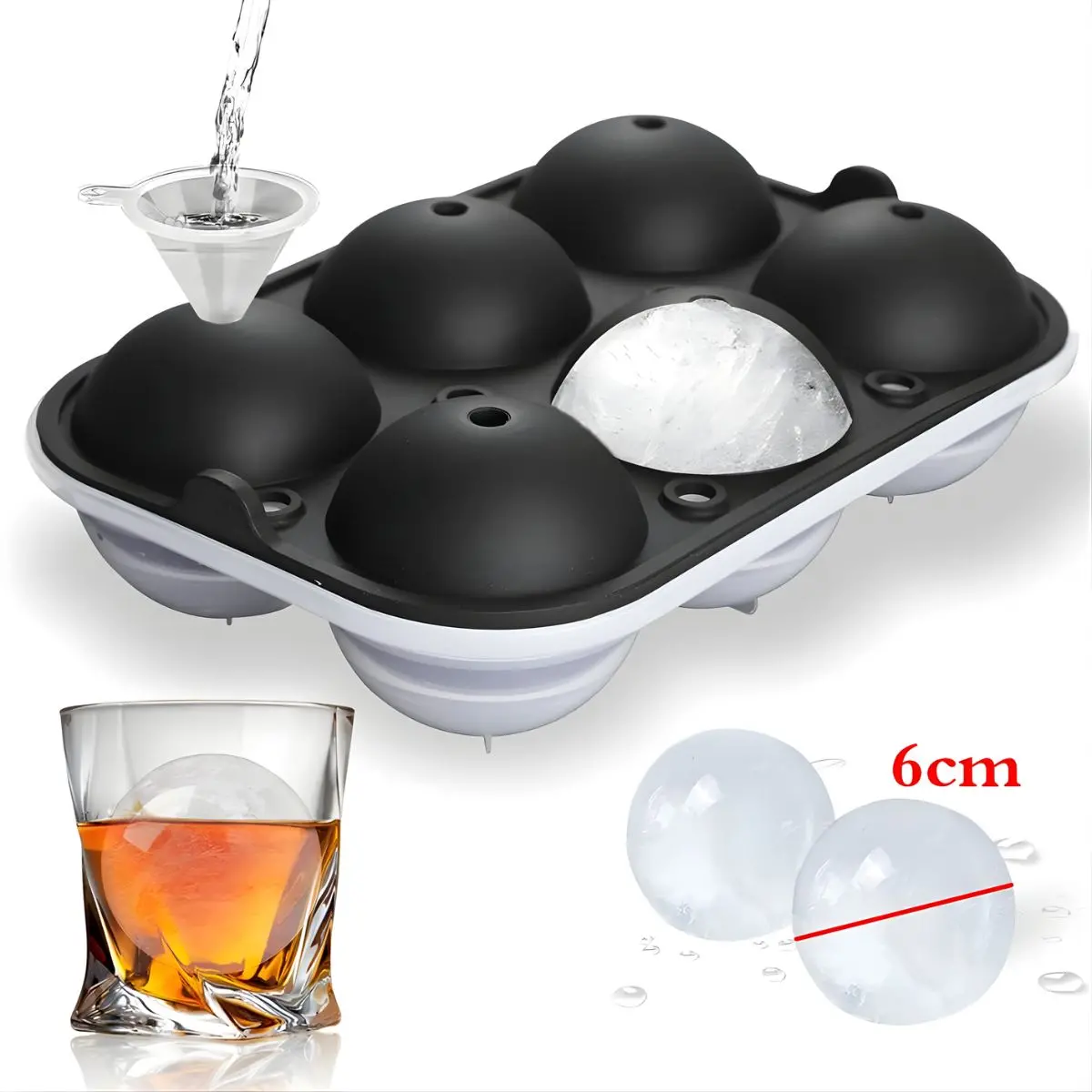 Molde De Silicona Para Hielo En Esferas Grandes De 6 Cm Con Embudo. 1