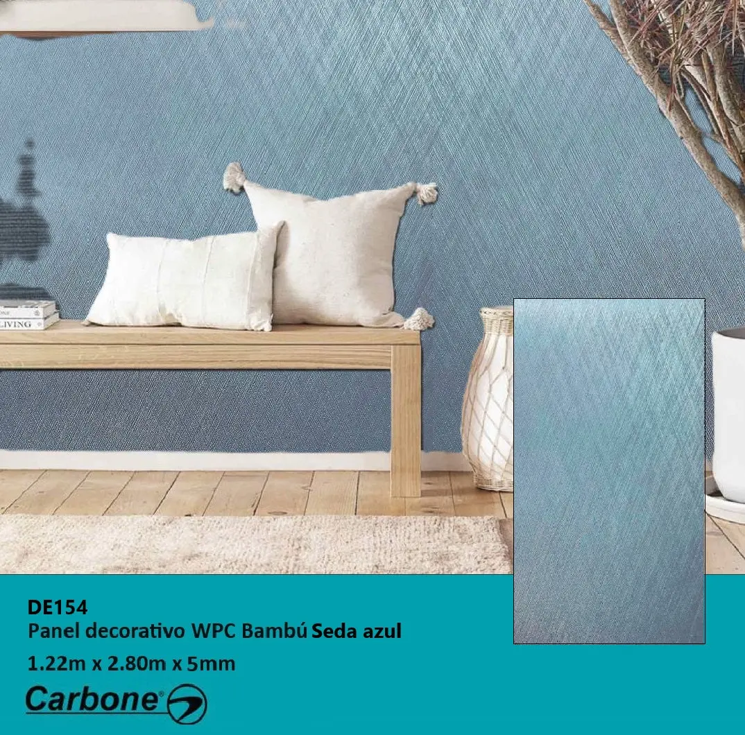 Panel Decorativo Wpc Bambú 1.22 M X 2.80 M X 5 Mm Seda Gris Azul 1
