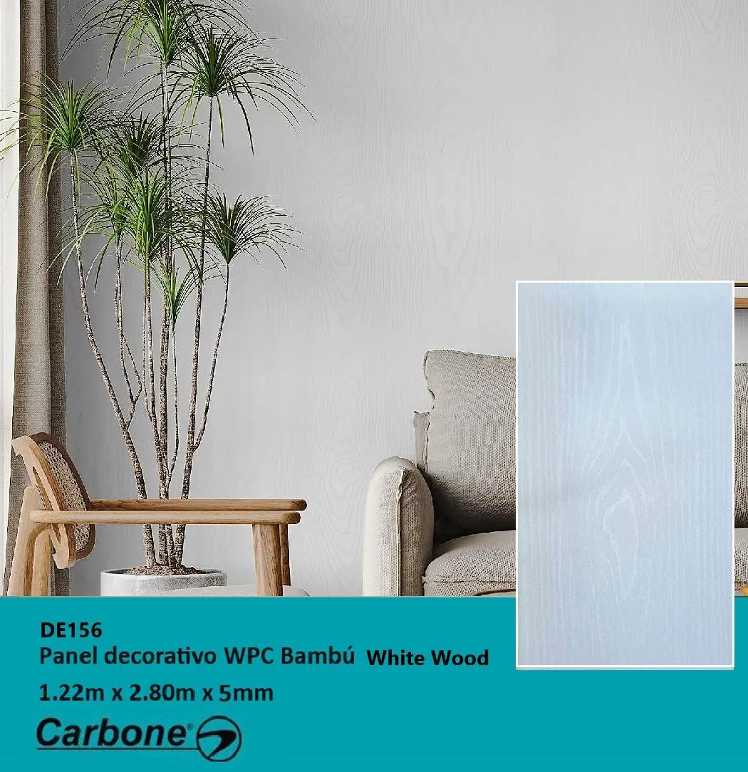 Panel Decorativo Wpc Bambú 1.22 M X 2.80 M X 5 Mm White Wood Texturizada 1