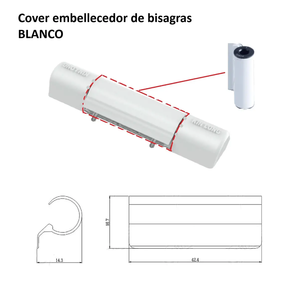Covertor Embellecedor Color Blanco De Bisagras Y Biela Para Hardware Kinglong De Sistema De Ventanas Upvc Y Aluminio 1