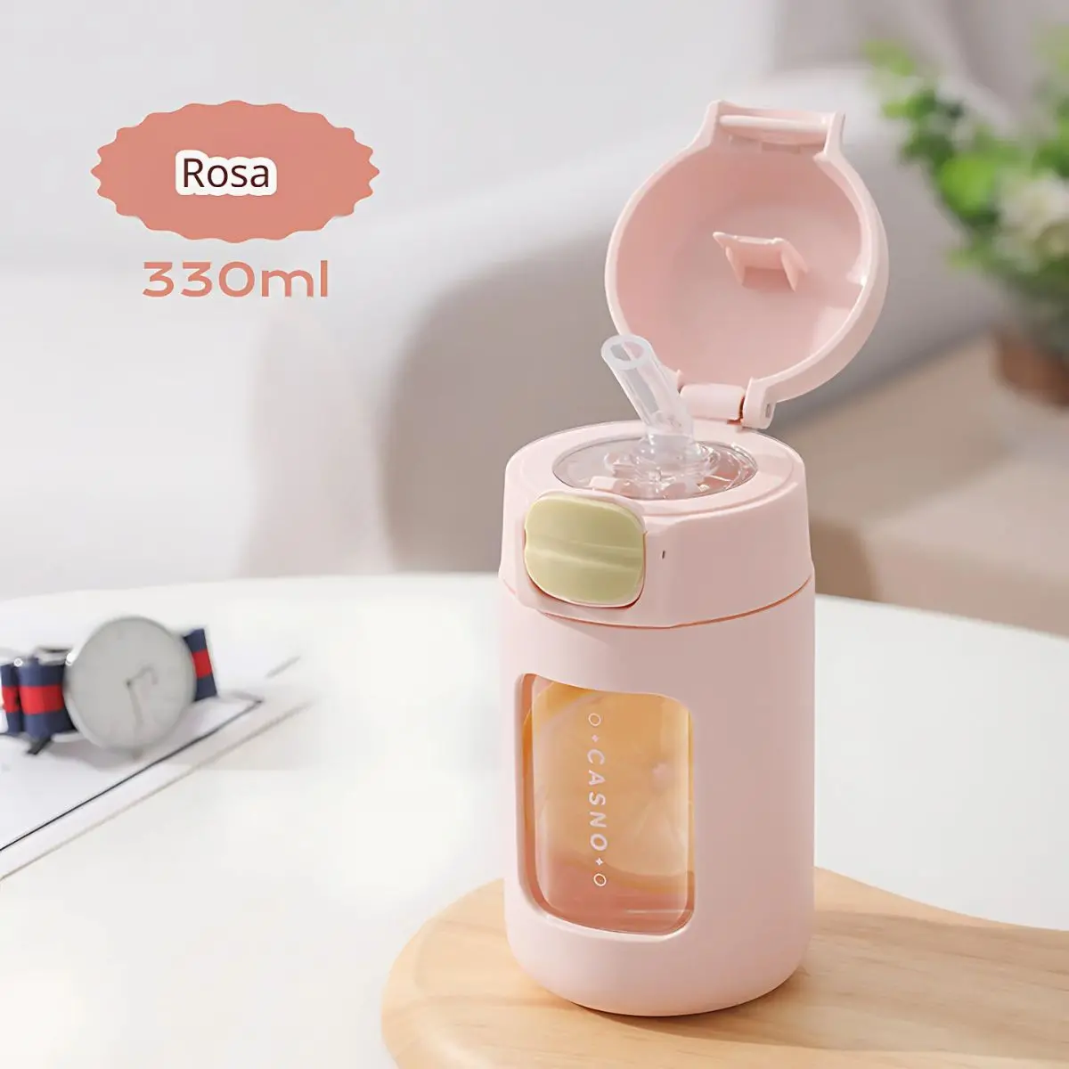 Botella De Agua Plástica 330 Ml. Termo Rosado Con Tapa A Prueba De Fugas. Bpa Free. 1