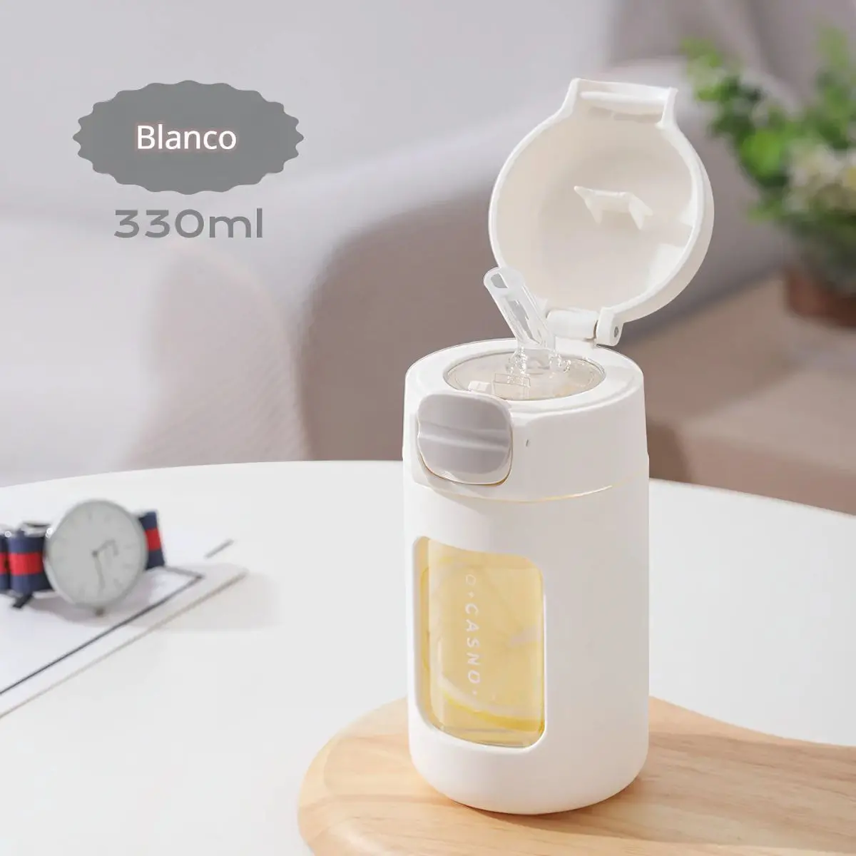 Botella De Agua Plástica 330 Ml. Termo Blanco Con Tapa A Prueba De Fugas. Bpa Free. 1
