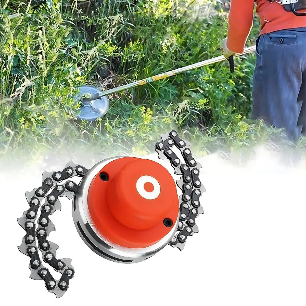 Cabezal De Cadena Para Desmalezadora Wira Cortagrama Para Hierba Alta. Cabezal De Corta Césped Universal. (Color Naranja) 1