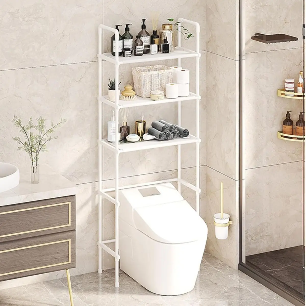 Estante Organizador Para Baño Sobre Inodoro De 3 Niveles. Mueble Repisa Para Almacenamiento. Color Blanco. 149X45.3X26cm 1
