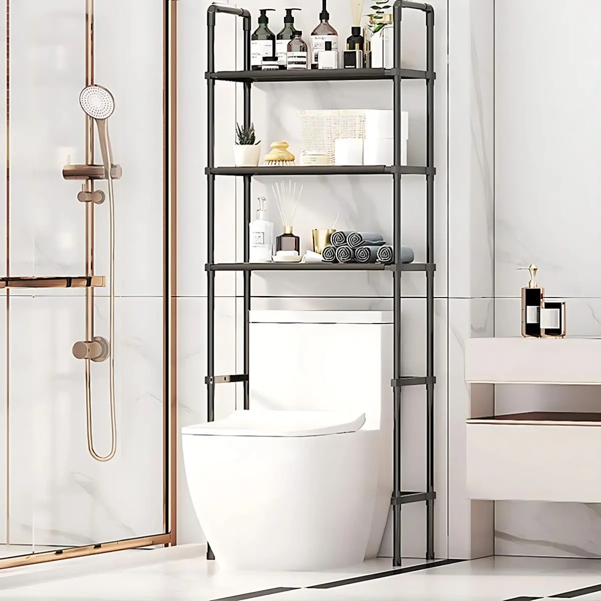 Estante Organizador Para Baño Sobre Inodoro De 3 Niveles. Mueble Repisa Para Almacenamiento. Color Negro. 149X45.3X26cm 1