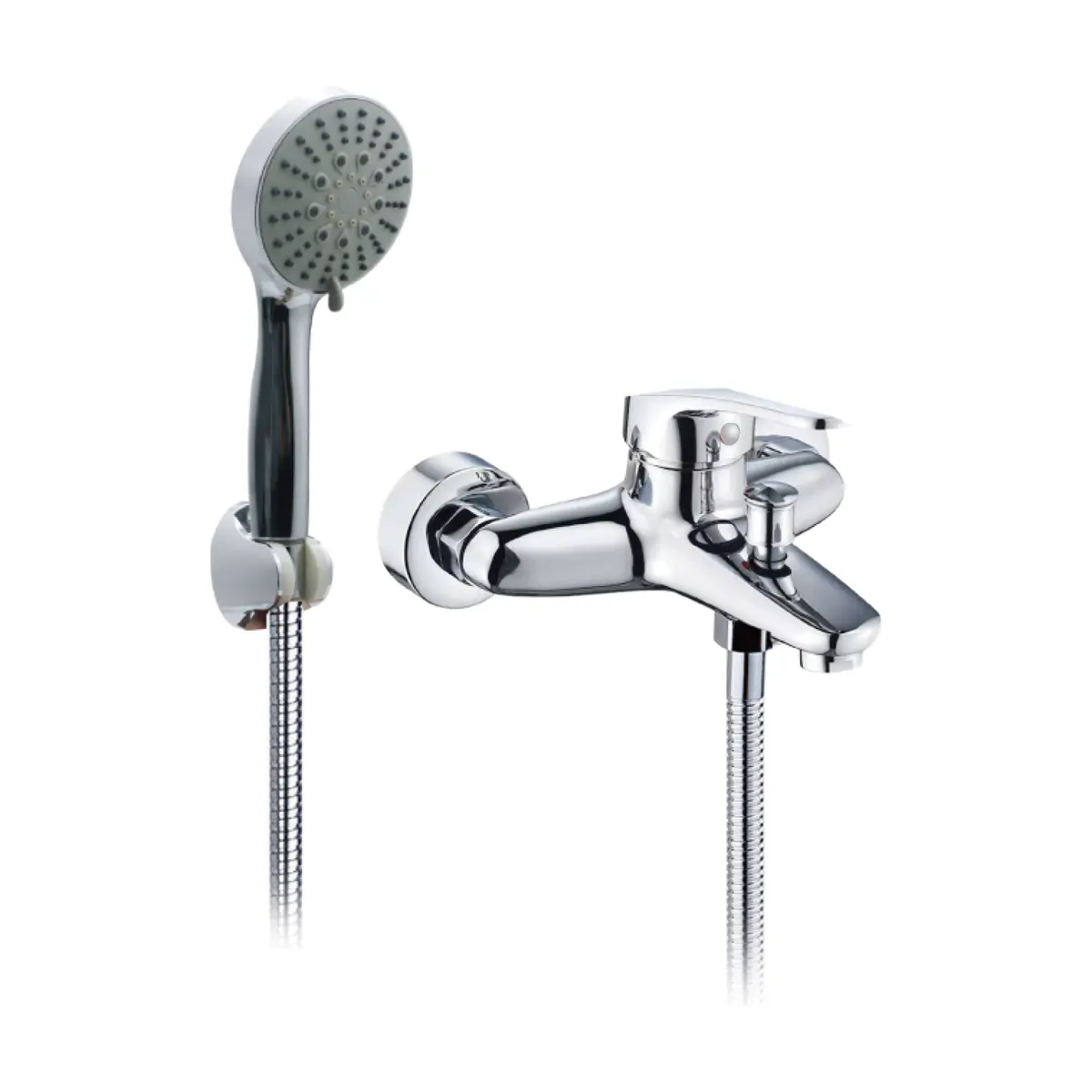 Llave Mezcladora De Pared Para Ducha Y Bañera Con Ducha De Mano. Grifo Monomando Cromado Con Desviador Y Manguera Flexible De 1.5M. 2