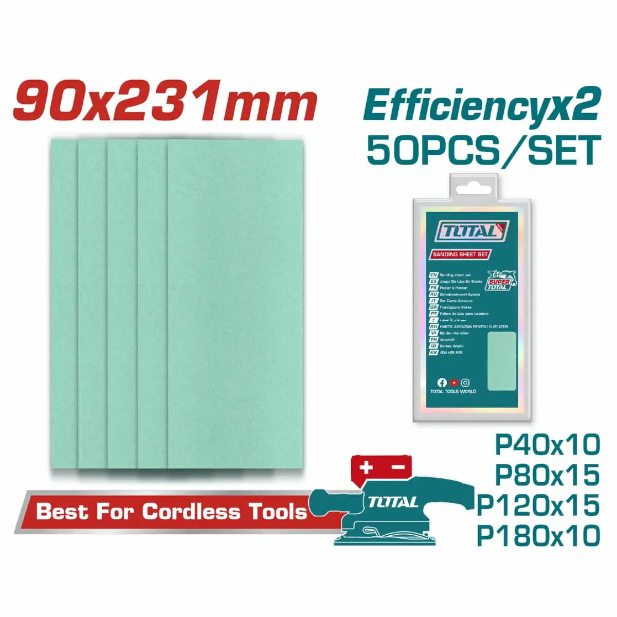 Papeles De Lija 90X231mm P40, P80, P120, P180 Para Múltiples Superficies. Set De 50 Piezas. Lijas 1