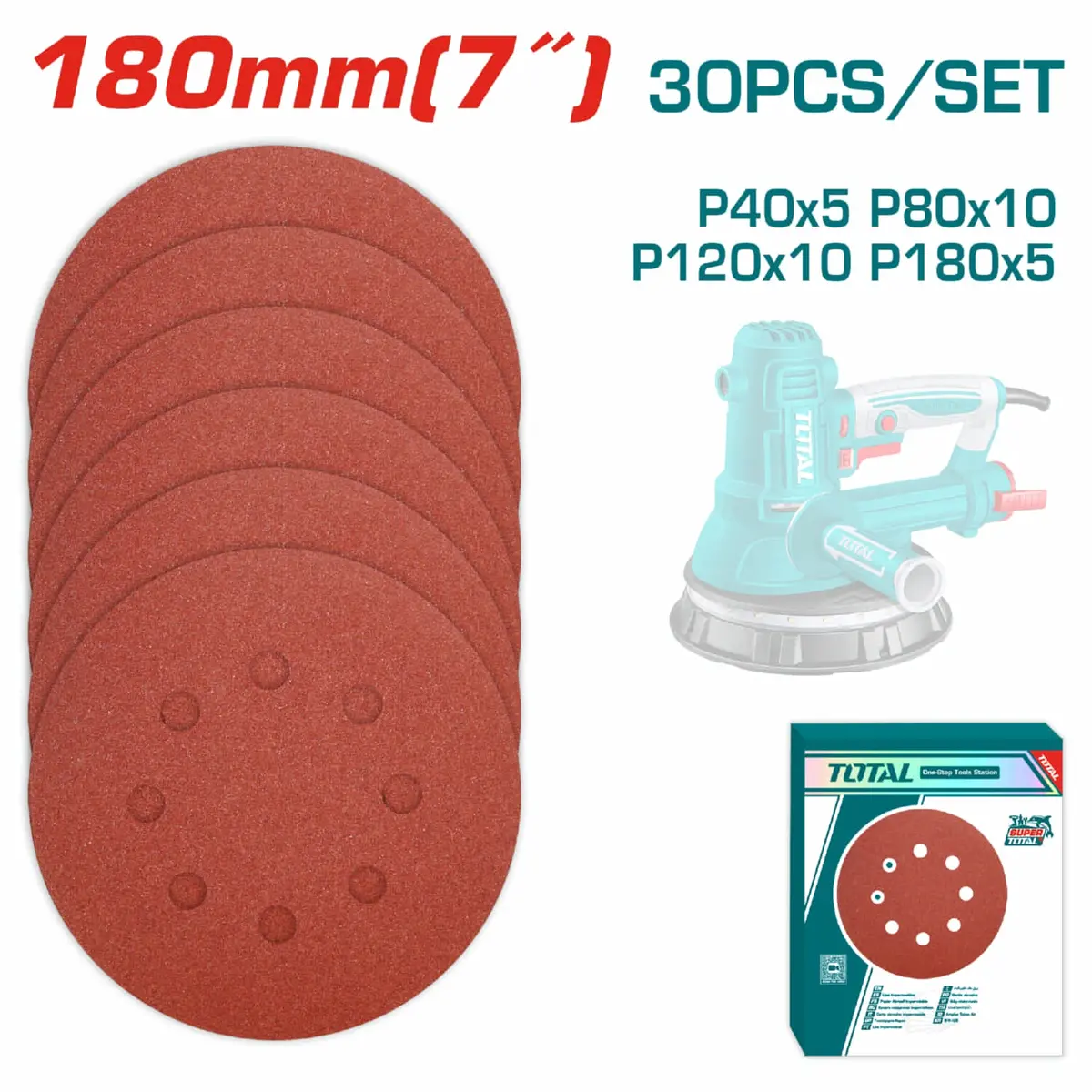 Lijas Circulares Para Lijadora De Drywall 7" P40 P80 P120 P180. Set De 30 Piezas. 1