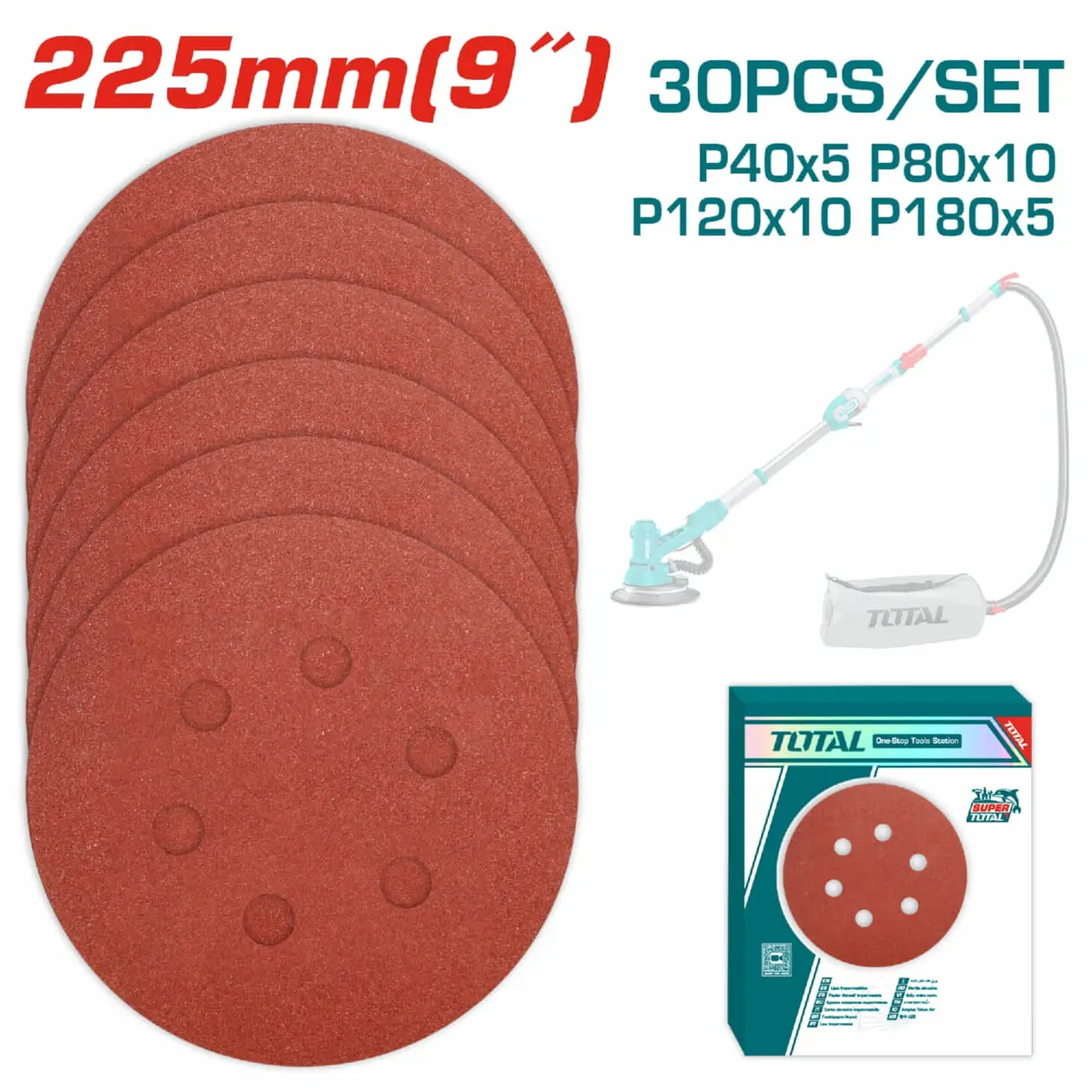 Lijas Circulares Para Lijadora De Drywall 9" P40 P80 P120 P180. Set De 30 Piezas. 1