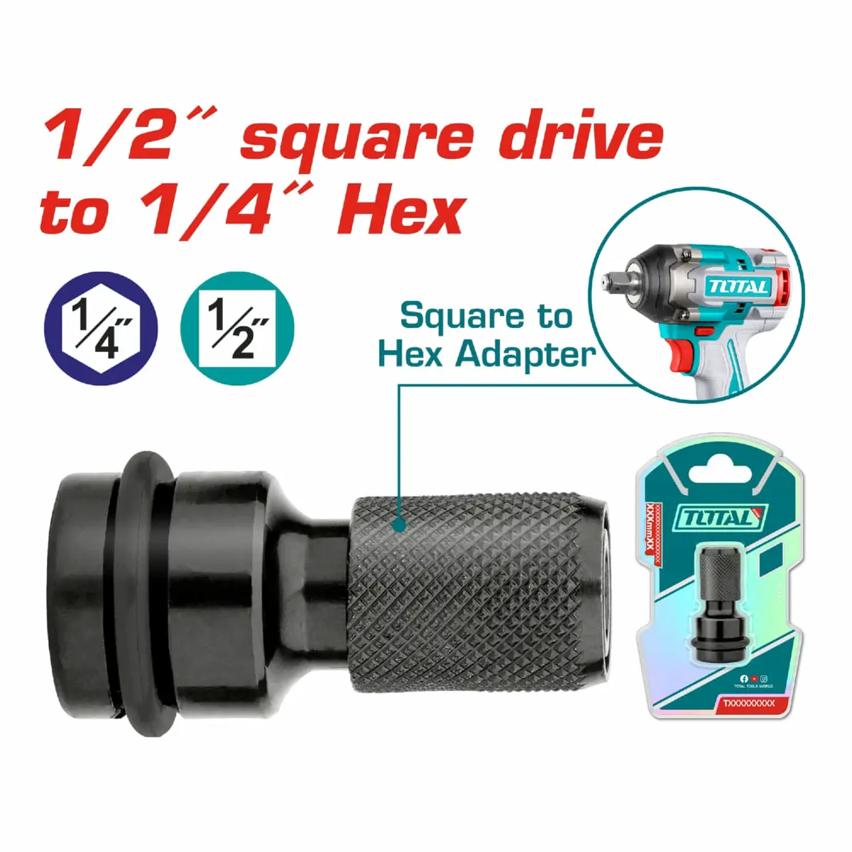 Adaptador Para Dado De Impacto 1/2" Cuadrado A 1/4" Hexagonal. 1