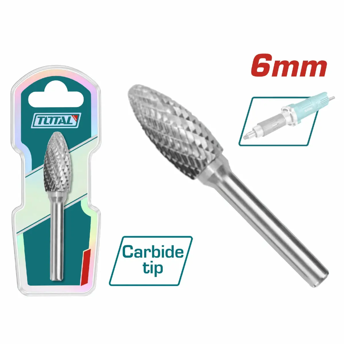 Fresa Lima Rotativa De Carburo De Tungsteno Ovalada Vástago 6Mm Para Mototool. Cabeza 8Mm. 1