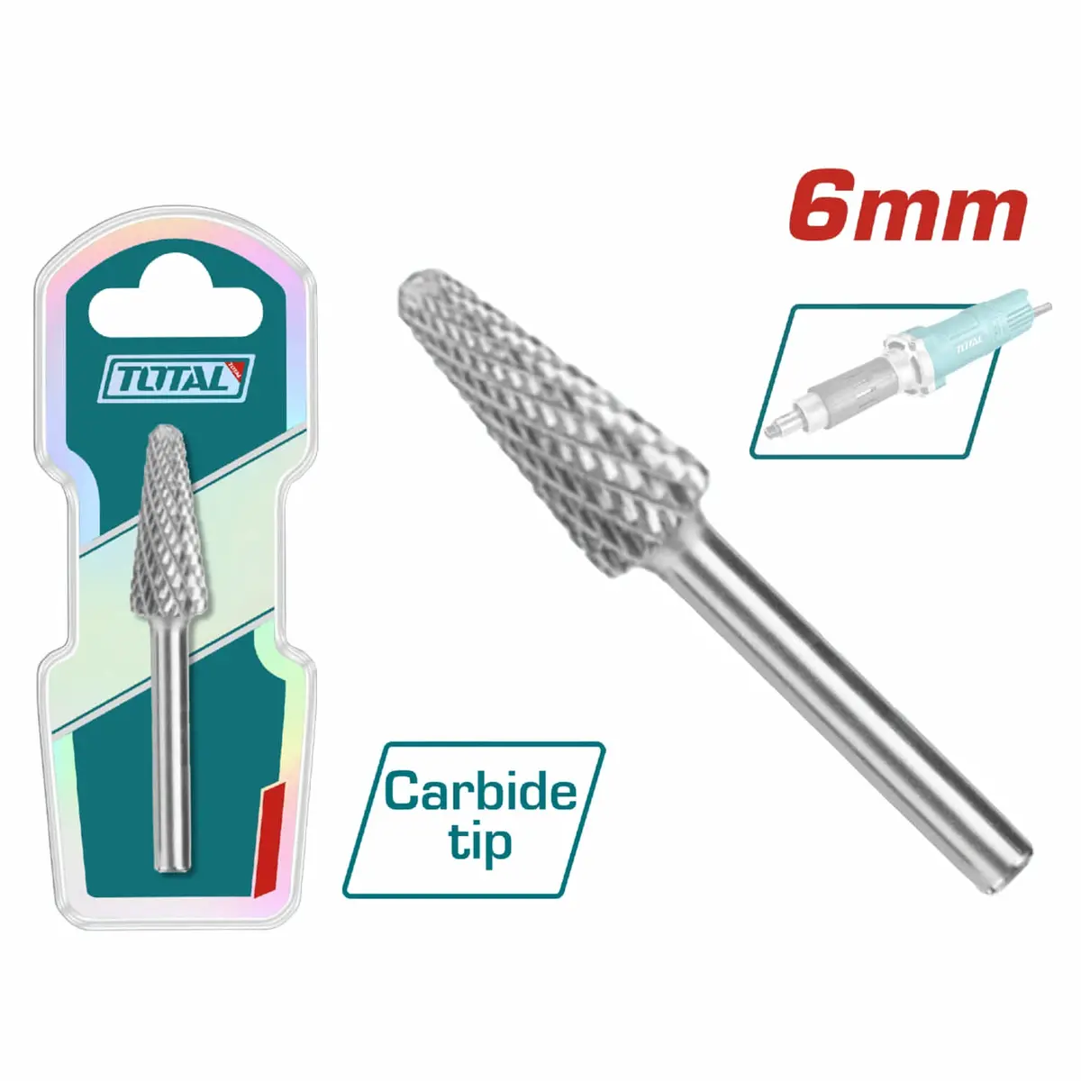 Fresa Lima Rotativa De Hss Tipo Llama Vástago 6Mm Para Mototool. Cabeza 8Mm. 1