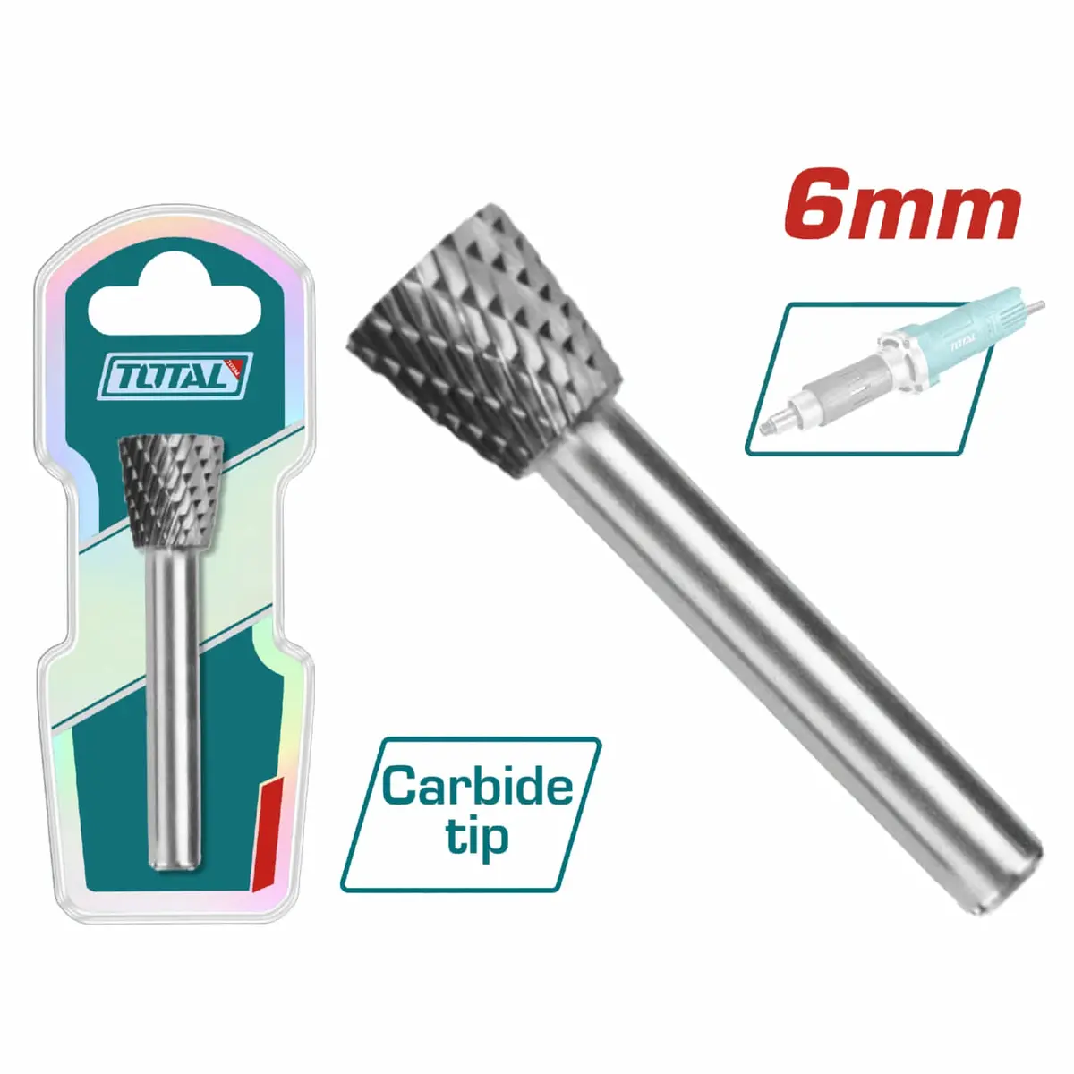 Fresa Lima Rotativa De Hss Tipo Cónica Con Punta Plana, Vástago 6 Mm, Cabeza:8Mm. 1