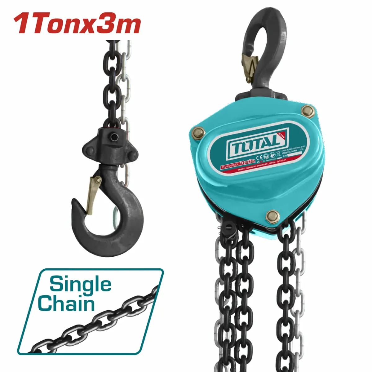 Tecle De Cadena 1 Tonelada. Altura Máx. 3M. Con Gancho De 383Mm. Peso De Carga 250N. Cadena Manual Señorita. 1