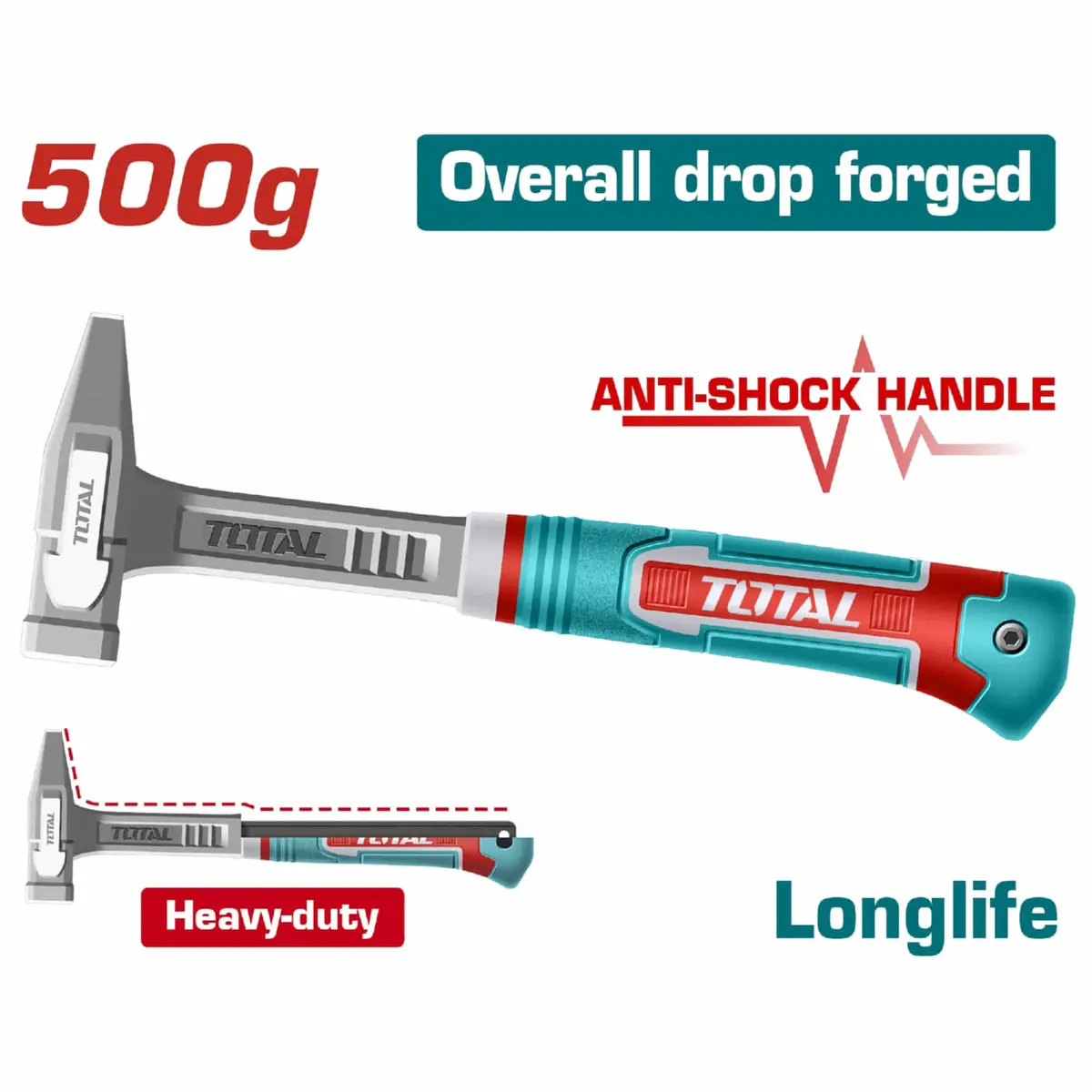 Martillo Forjado 500G Tratamiento Térmico, Heavy Duty. Mango Ergonómico. Martillo De Maquinista. 1