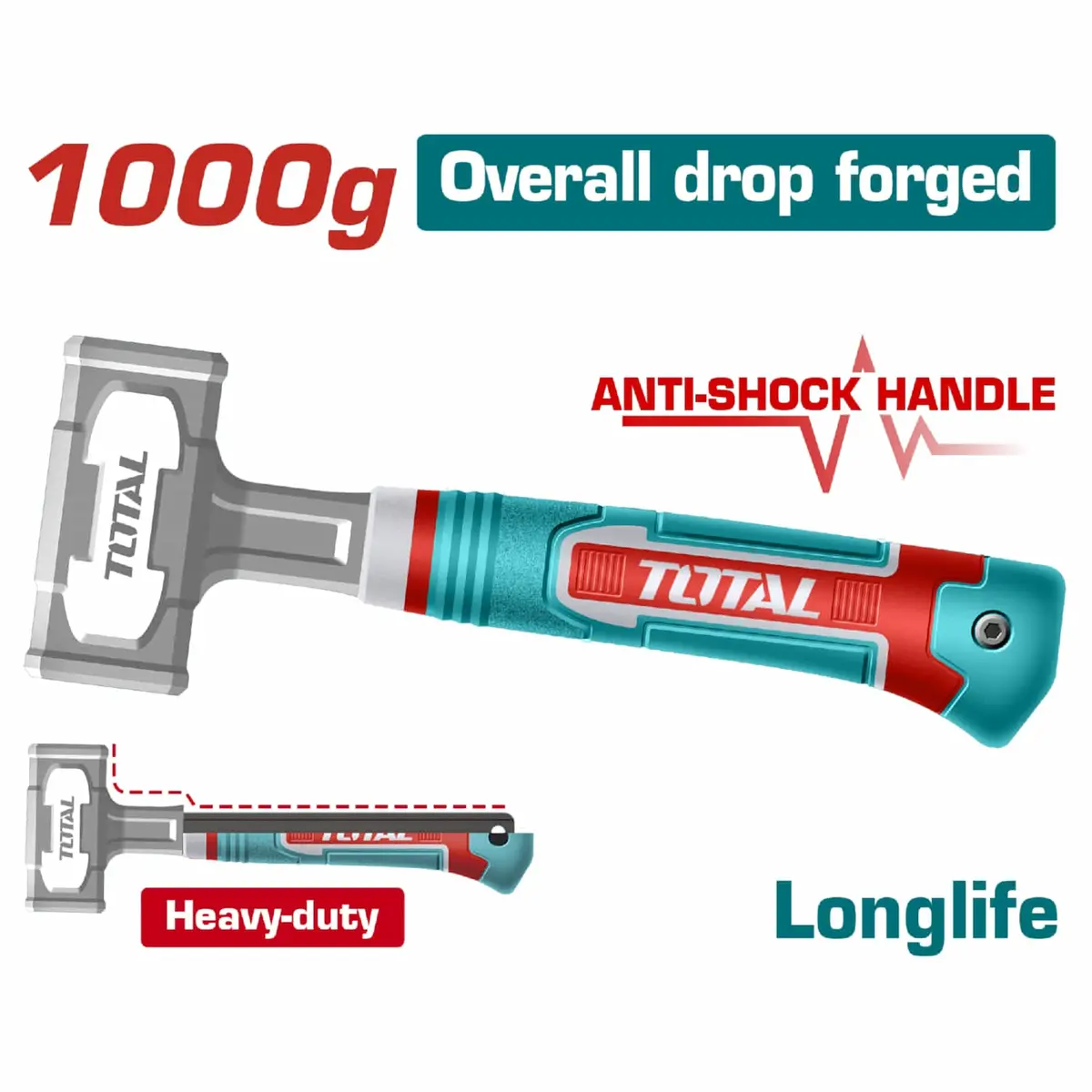 Mazo Forjado 1000G. Tratamiento Térmico. Heavy Duty. Mango Ergonómico Antigolpes. 1