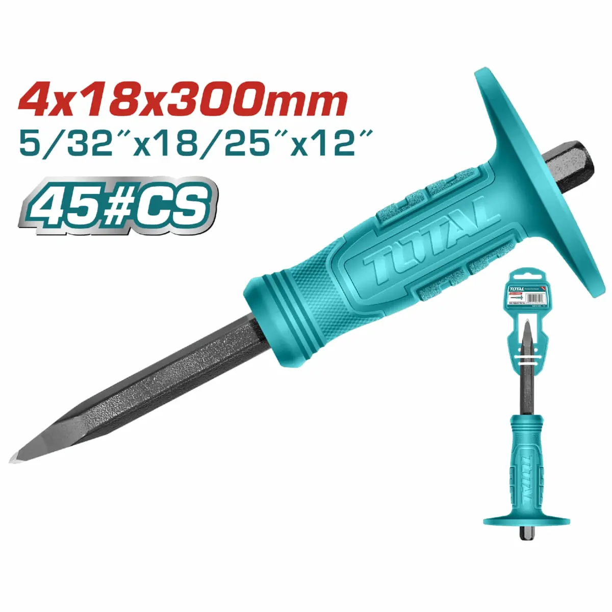 Cincel De Hormigón 4X18x300mm. Tratamiento Térmico. Acero Al Carbono #45. 1