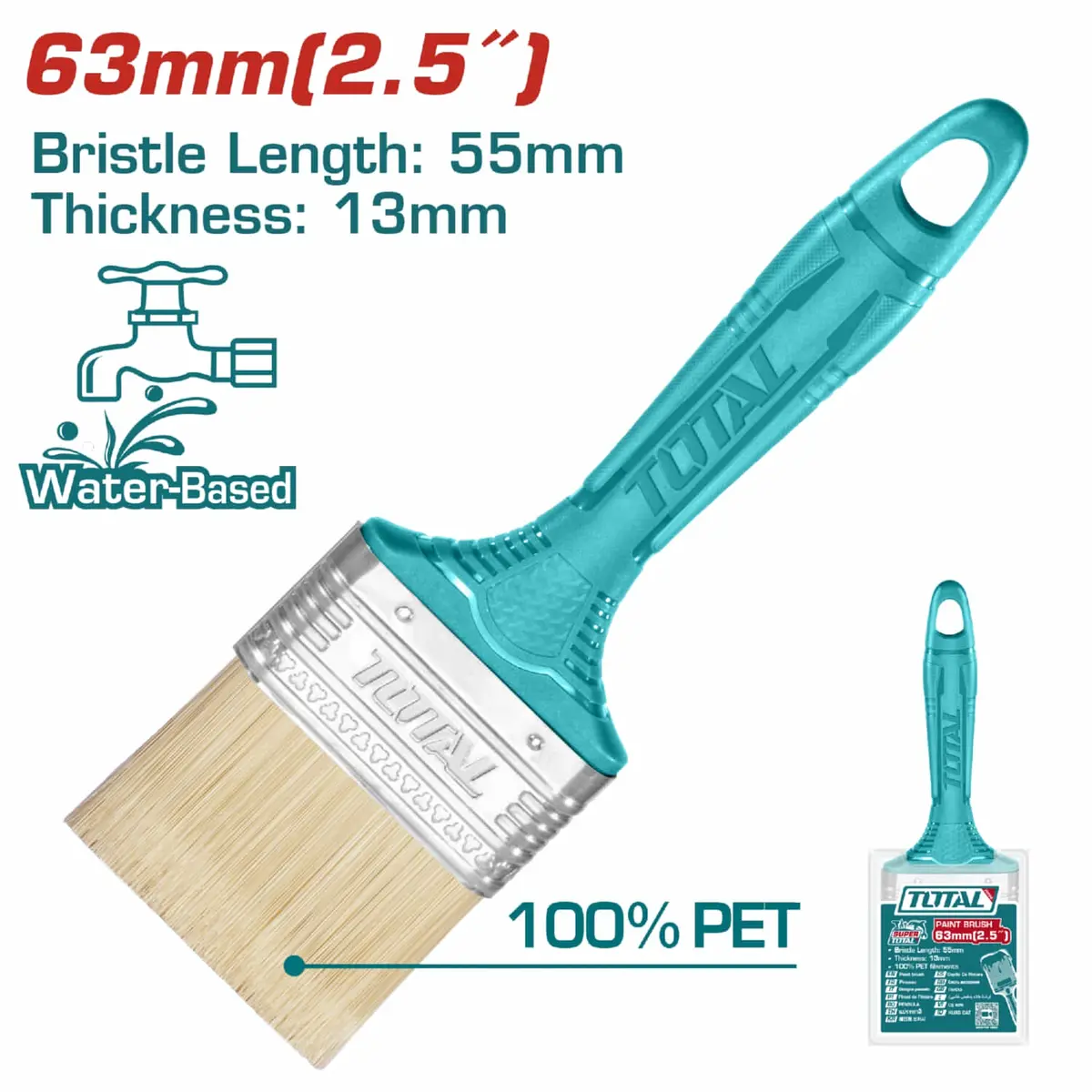 Brocha De 2.5" (63Mm) Con Cerdas 100% Pet. Long: 55Mm. Grosor: 13Mm. Para Pintura A Base De Agua. 1