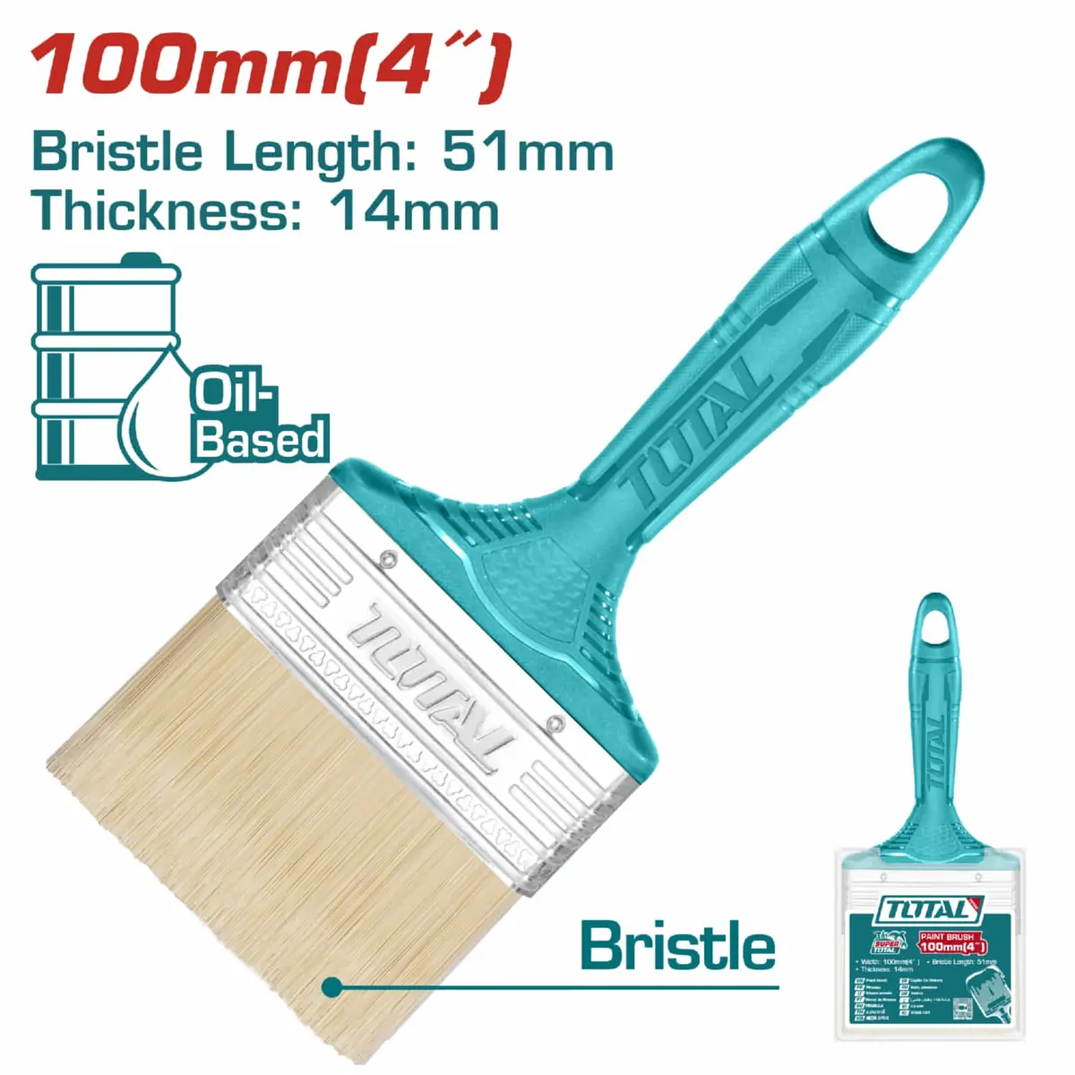 Brocha De 4" (100Mm). Largo 51Mm. Grueso De Cerdas 14Mm. Para Pintura A Base De Aceite. 1