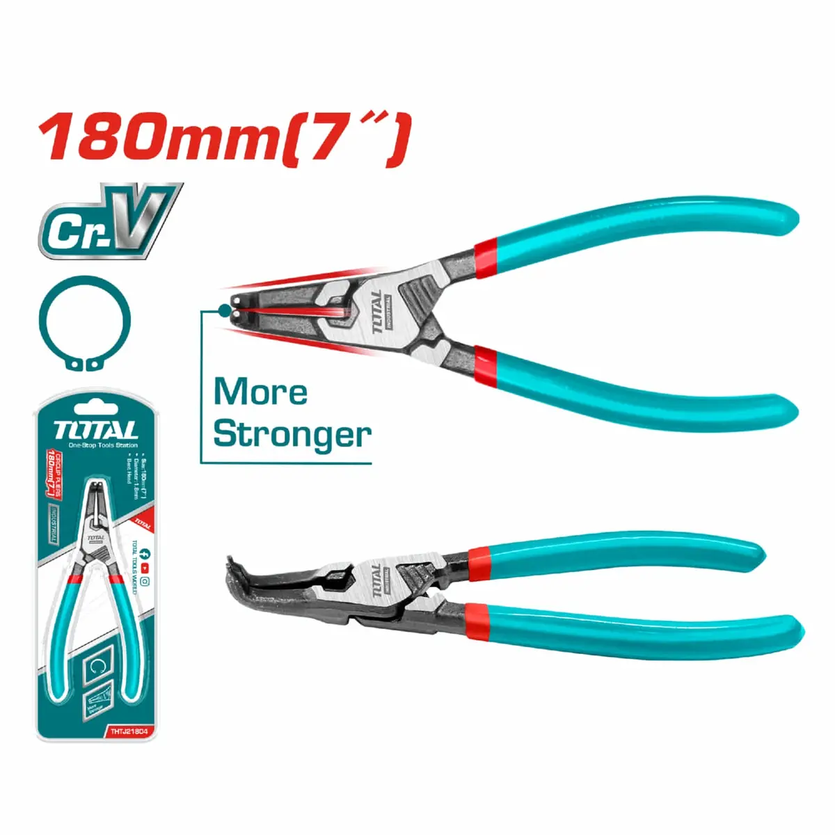 Alicate Punta Doblada 180Mm (7") Incluye Anillo De Retención Interno 1.8Mm Cr-V. 1