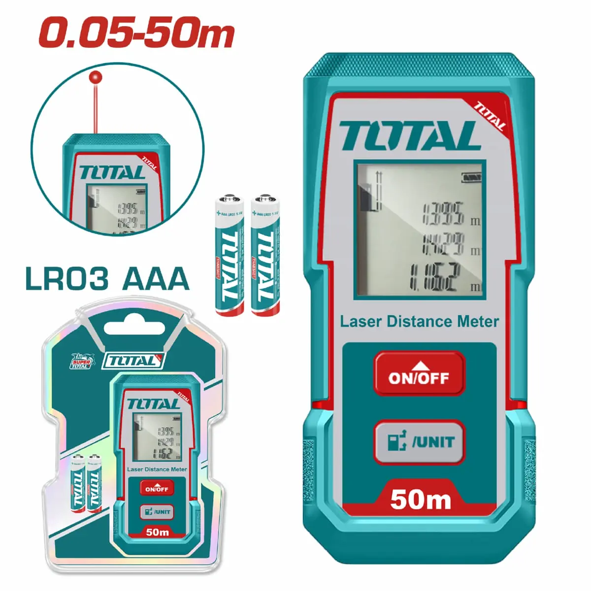 Medidor Laser Rango 0.05-50Mts. Exactitud ±2.0Mm. 635Nm, <1Mw. (Utiliza Baterías Aaa) 1