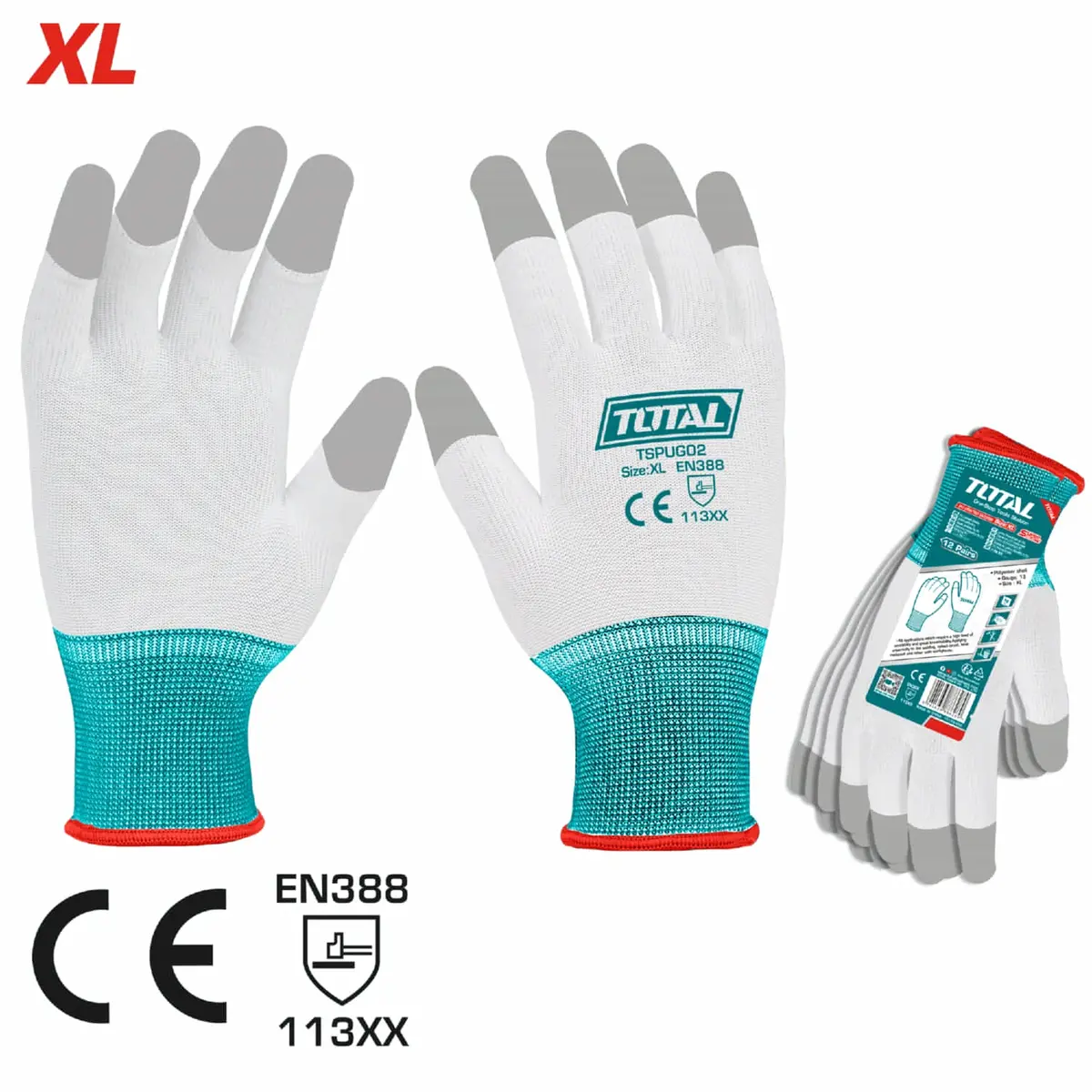 Guantes De Trabajo Antideslizantes (Talla Xl) Recubiertos En Pu. Calibre 13. (Pack De 12 Pares) 1