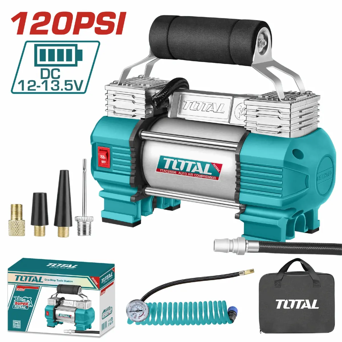 Compresor De Aire Automático. Dc 12V. Corriente 18A. Presión Máxima 120 Psi (8.27 Bar). 1