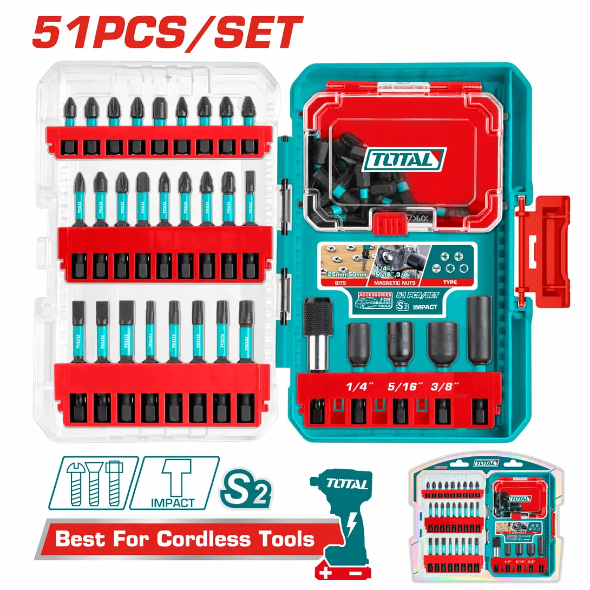 Puntas De Destornillador De Impacto. Set De 51 Piezas Para Taladro. Ideal Para Herramientas Inalámbricas. 1