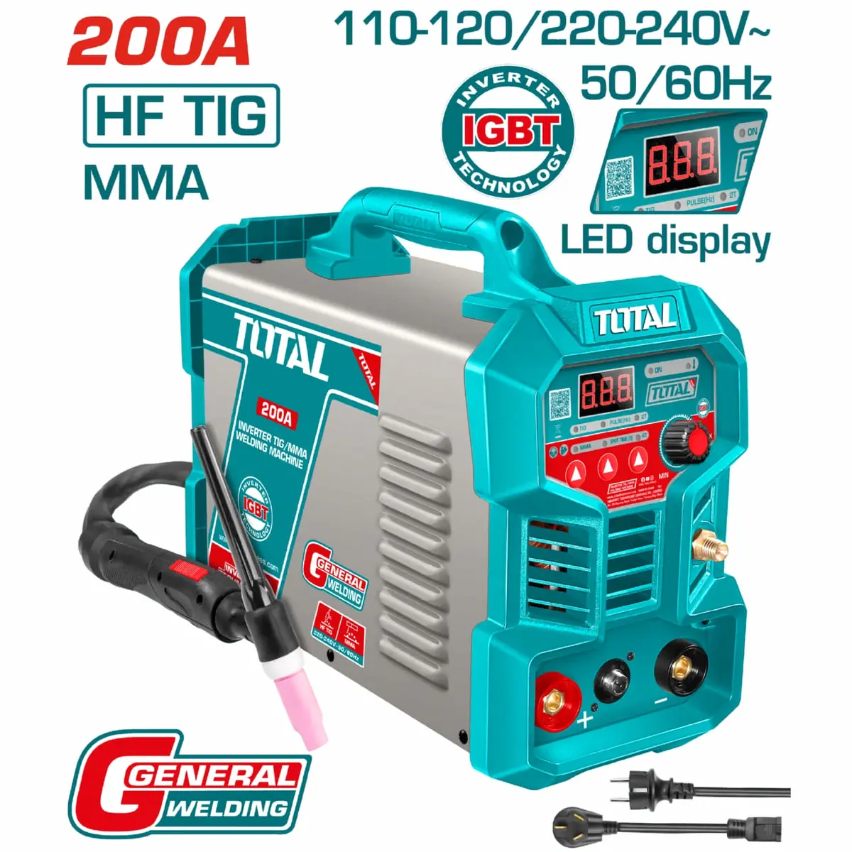 Máquina De Soldar Inverter Tig Mma 40% Ciclo De Trabajo. 200A.  110-120V-220. Pantalla Led. 1