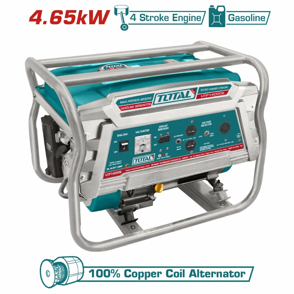 Generador A Gasolina 4650W Total 110V-220V 60Hz. Velocidad Nominal: 3600Rpm. Motor: 4 Tiempos Ohv. Planta Eléctrica. 1