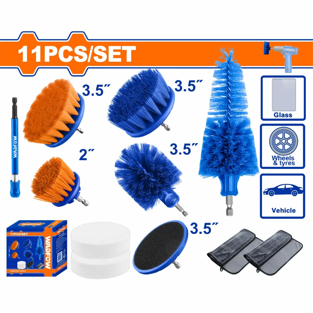 Cepillos De Limpieza Y Pulimiento Para Autos. Incluye:Cepillos, Esponjas Y Toallas. Set 11 Pzas. 1