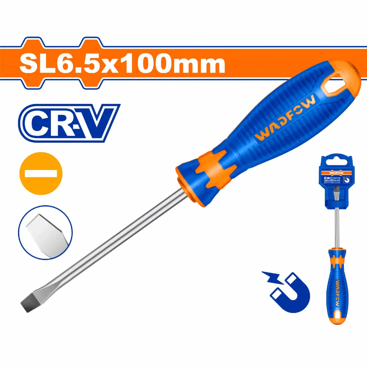 Destornillador Plano Sl 6.5X6mm Vástago Redondo Cr-V Magnético 1