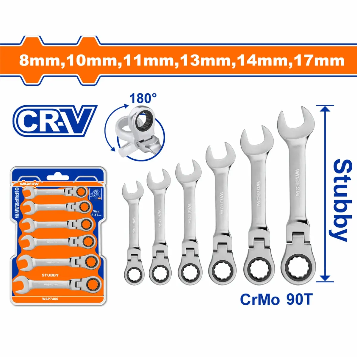 Llaves Combinadas Ratchet Cr-V Tamaño: 8Mm-17Mm. Cr-Mo 90T Set De 6 Piezas. 1