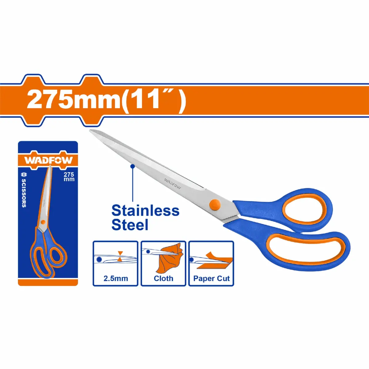 Tijera De 275Mm (11") De Acero Inoxidable. Ancho De La Hojilla: 2.5Mm Mango Cómodo. Ideal Para Cortar Tela Y Papel. 1
