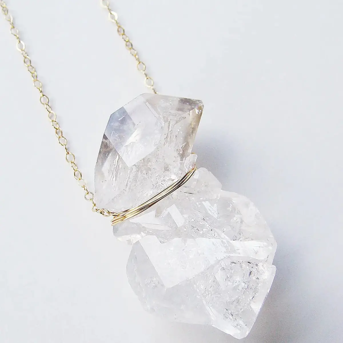 Double Herkimer Diamond Gold Necklace 1