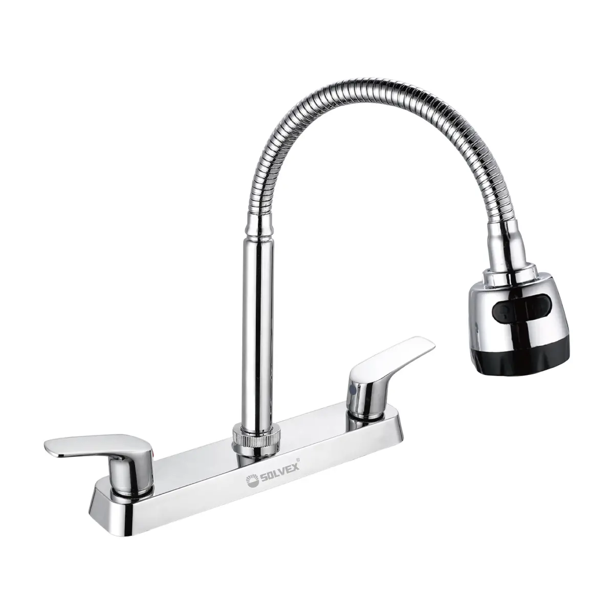 Llave Para Fregador De Cocina 8'' Flexible De Latón Cromado. Grifo Con Pluma De Acero Inoxidable Y Doble Función. 2