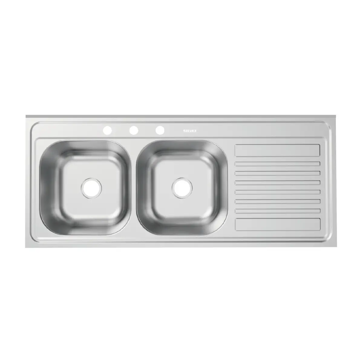 Fregador De Cocina Doble Tina 120X50x15cm. Acero Inoxidable Con Escurridor Derecho Y 3 Orificios Superficie Cepillada. 2