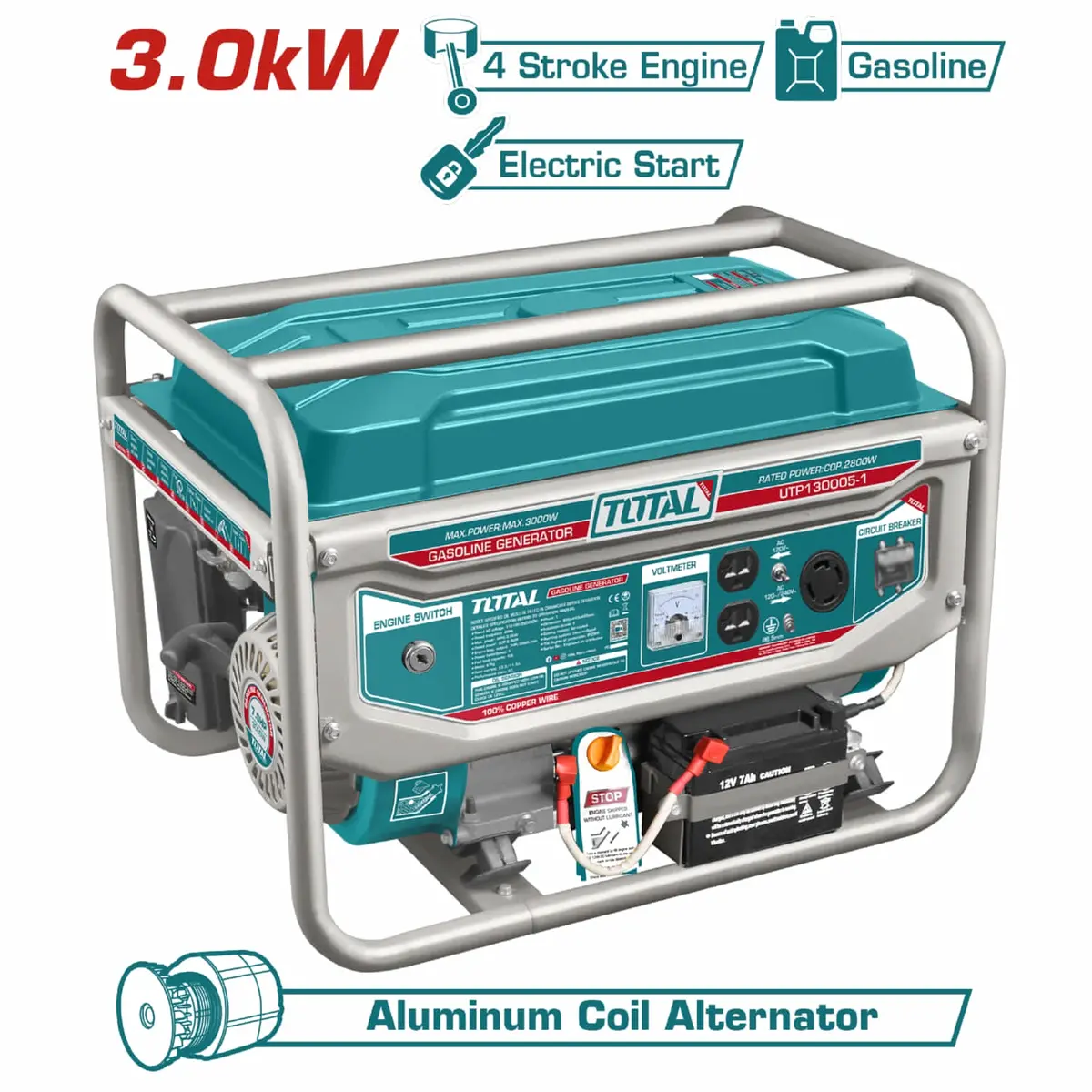 Generador A Gasolina 3000W Total 110V-220V 60Hz. Velocidad Nominal: 3600Rpm. Motor: 4 Tiempos Ohv. Planta Eléctrica. 1