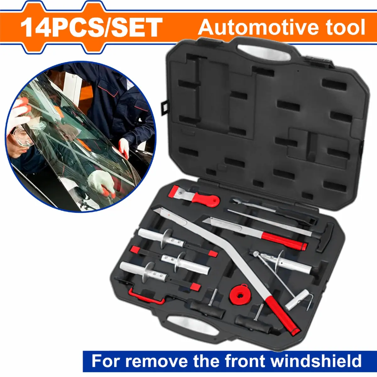 Herramientas Para Retirar Parabrisas. Incluye Cables, Cortador, Extractor Y Clips A3 Galvanizado. Set 14 Pzas. 1