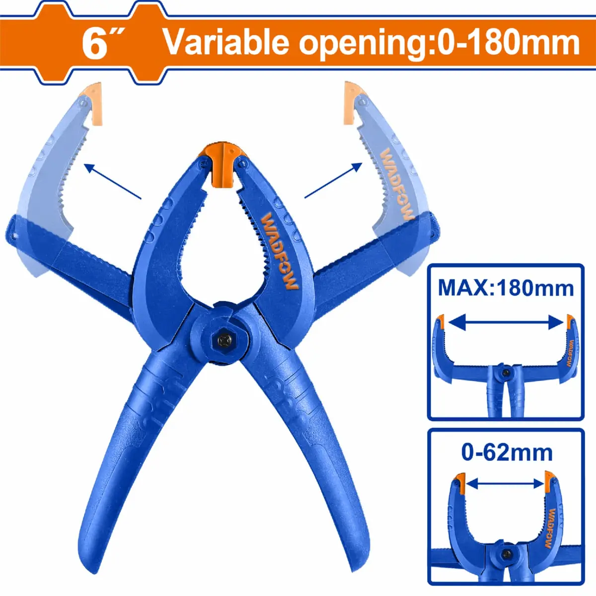 Abrazadera De Resorte Para Sujecion Variable 6" Apertura Hasta 180Mm. Cuerpo De Plástico Y Fibra De Vidrio. 1
