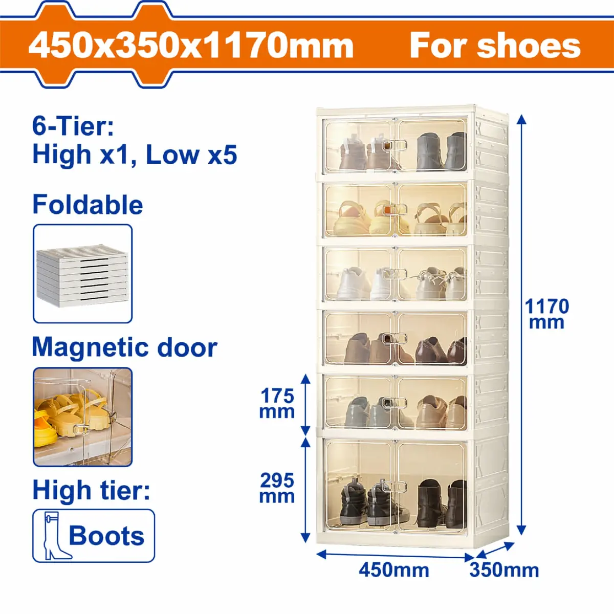 Organizador De Zapatos De 1 Columna 6 Niveles Con Puertas Transparentes. Zapatero Compacto Económico De Plástico Plegable. 45X35x117cm 1