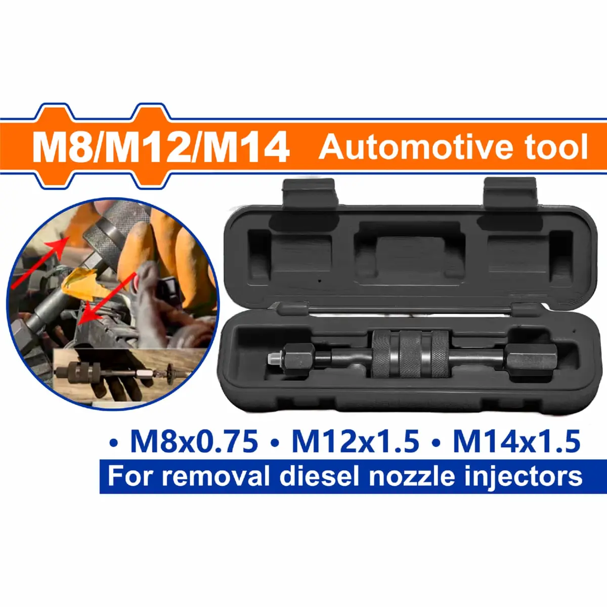 Extractor De Inyectores Diesel Con Martillo Deslizante M8x0.75 M12x1.5 Rosca Externa M14x1.5 Acero Al Carbono 1