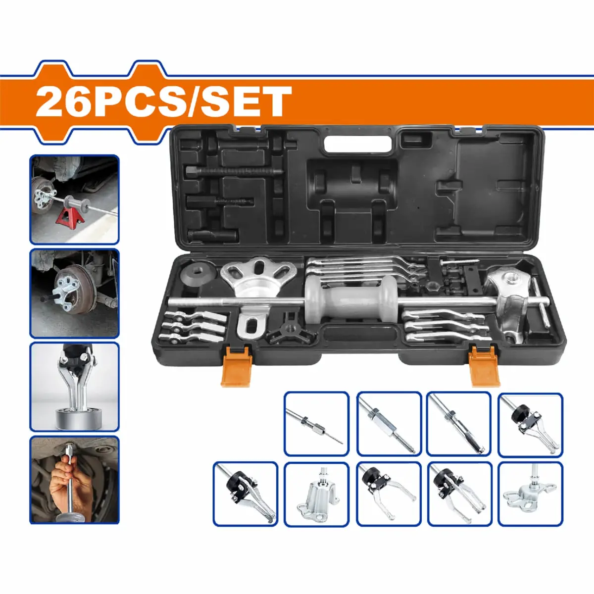 Extractores Con Martillo Deslizante Para Ejes Rodamientos Bujes Engranajes Y Poleas. Set 26 Pzas. 1