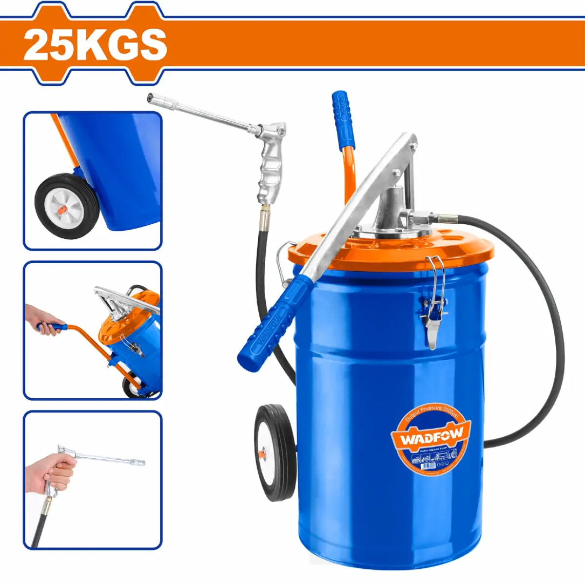 Lubricador Engrasador Manual 25 Kg Con Barril De Acero 3000 Psi Manguera 1.5M 1