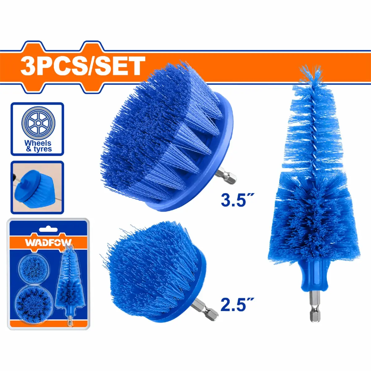 Cepillos Multipropósito Con Cerdas Medianas Y Vástago Hex 1/4'' Para Limpieza De Esquinas Y Ranuras. Set 3 Pzas 1