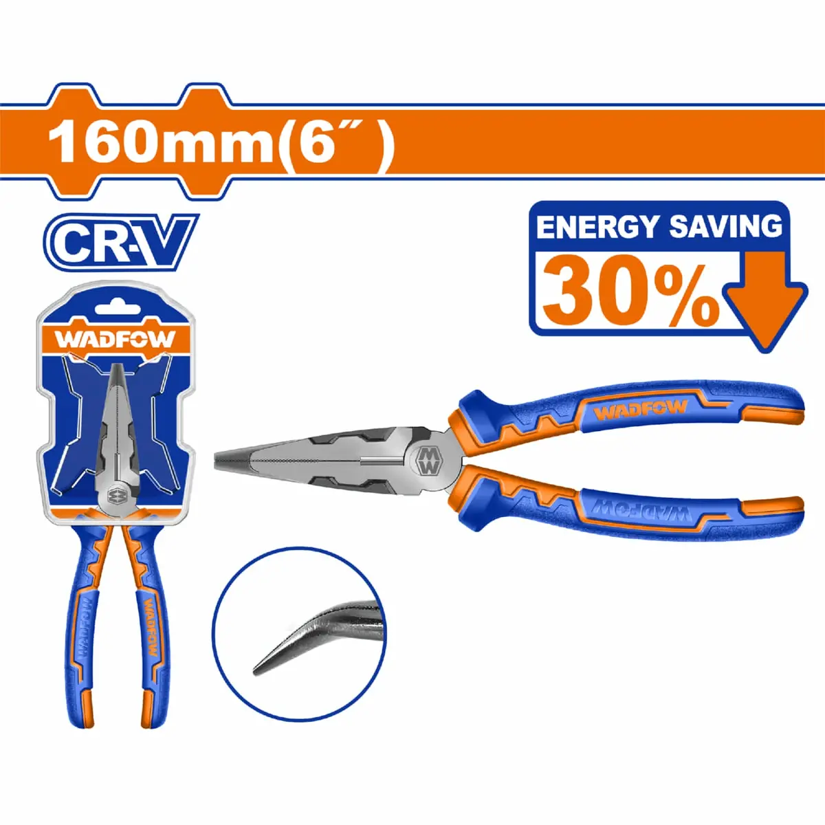 Alicate De Punta Curva 160Mm (6") Ahorro De Energía 30% Mango Cómodo. Acabado Pulido. Alto Apalancamiento. Pinza 1