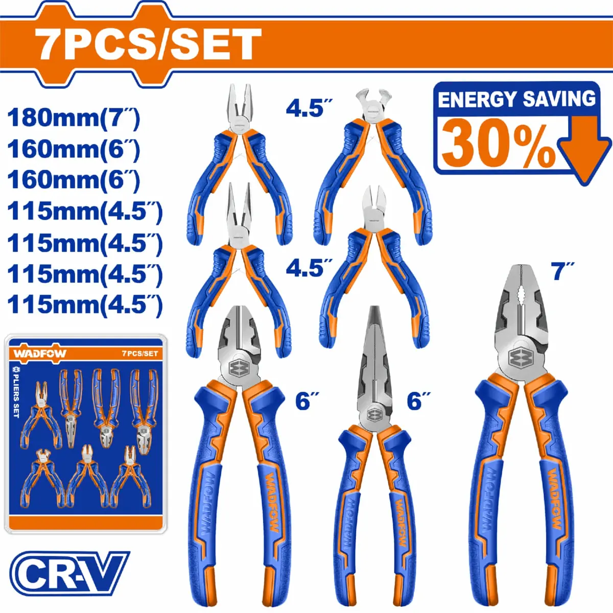 Alicates Multifuncionales Ahorran 30% De La Fuerza. Acabado Pulido. Ergonómico. Set 7 Pzas. Pinzas. 1