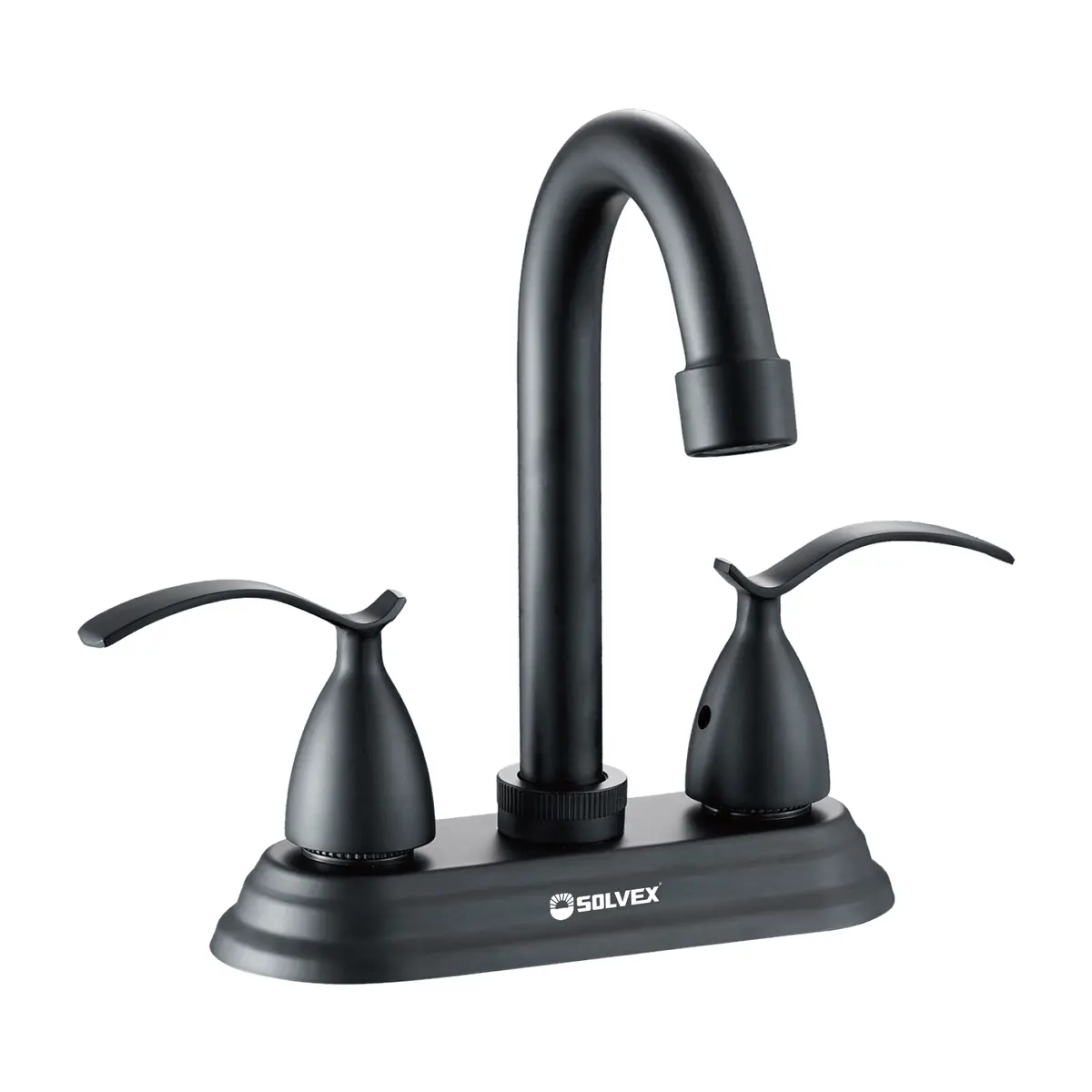 Llave Mezcladora 4" Para Lavamanos Con Cubierta Y Manerales. Pluma Grifo De Estilo Elegante En Color Negro. 2